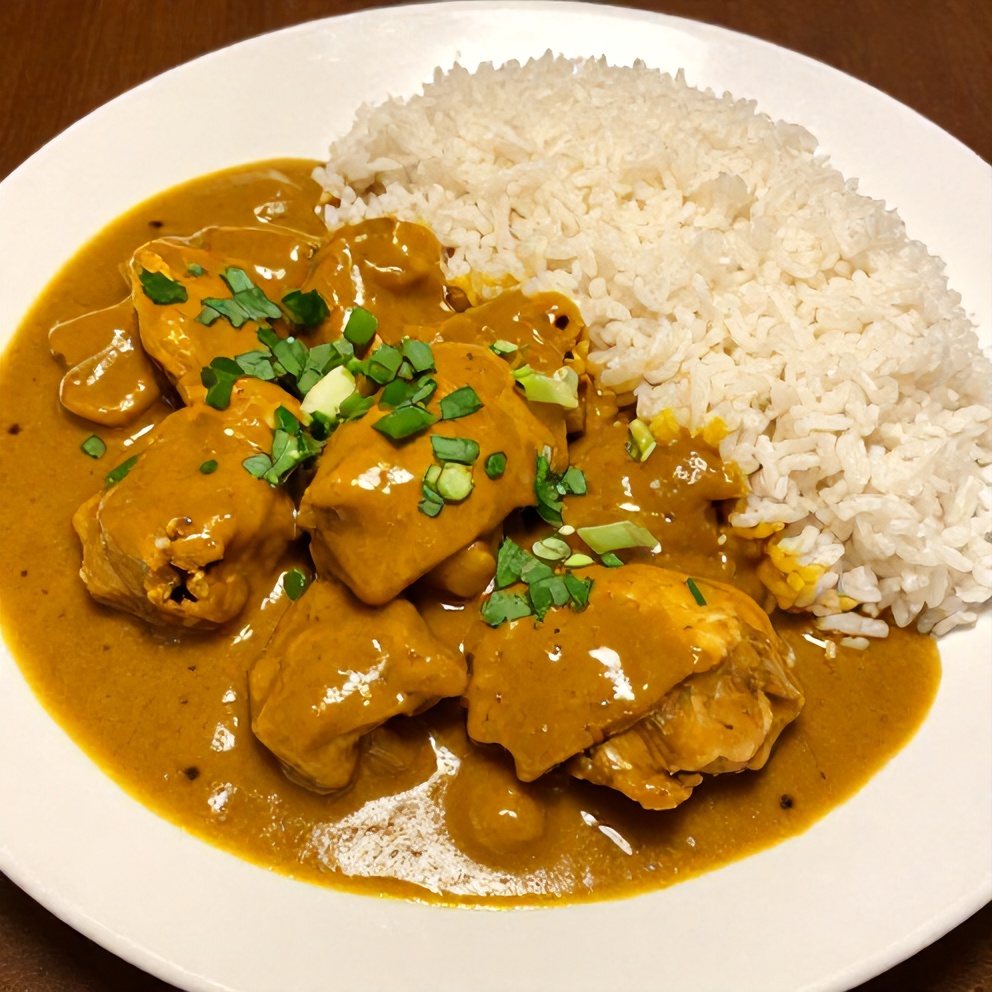 Plated Jamaican Curry Chicken with Coconut Sauce