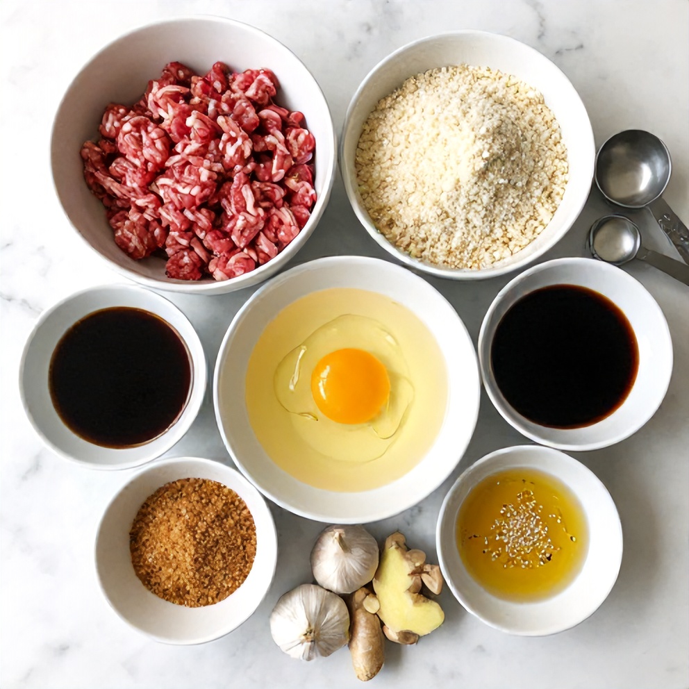 Raw ingredients for Korean BBQ Meatball Rice Bowls