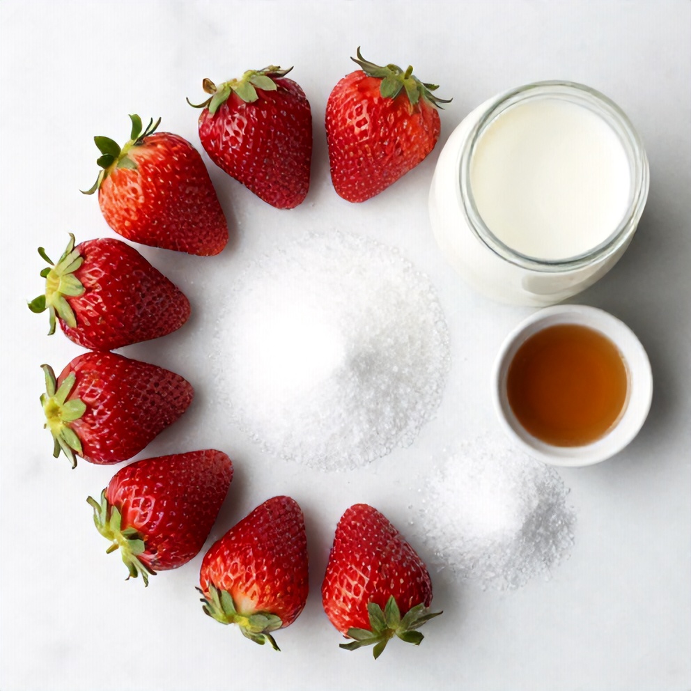 Raw ingredients for Korean strawberry milk