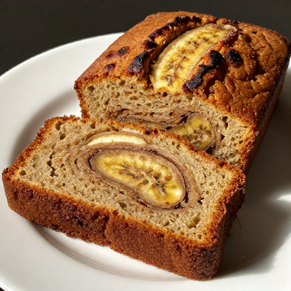 Sliced Banana Bread with Cinnamon Swirl