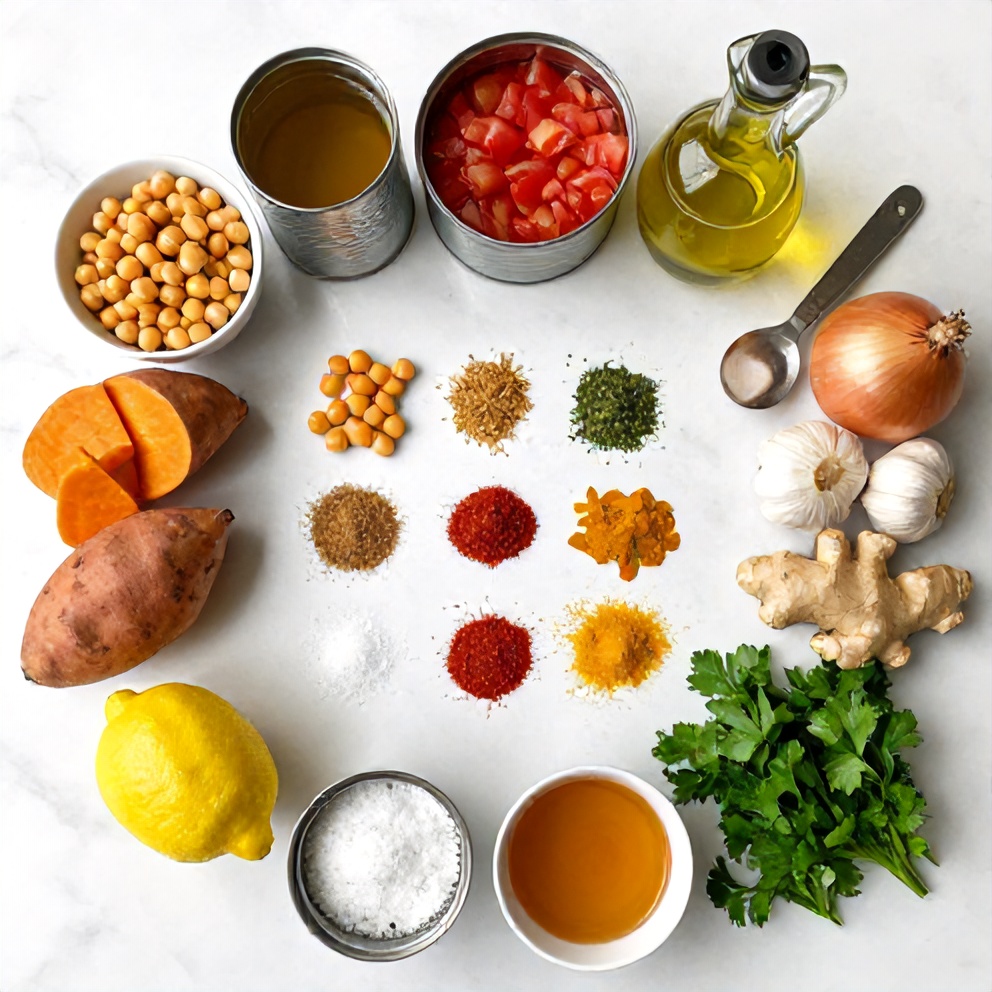 Ingredients for Moroccan Sweet Potato and Chickpea Soup