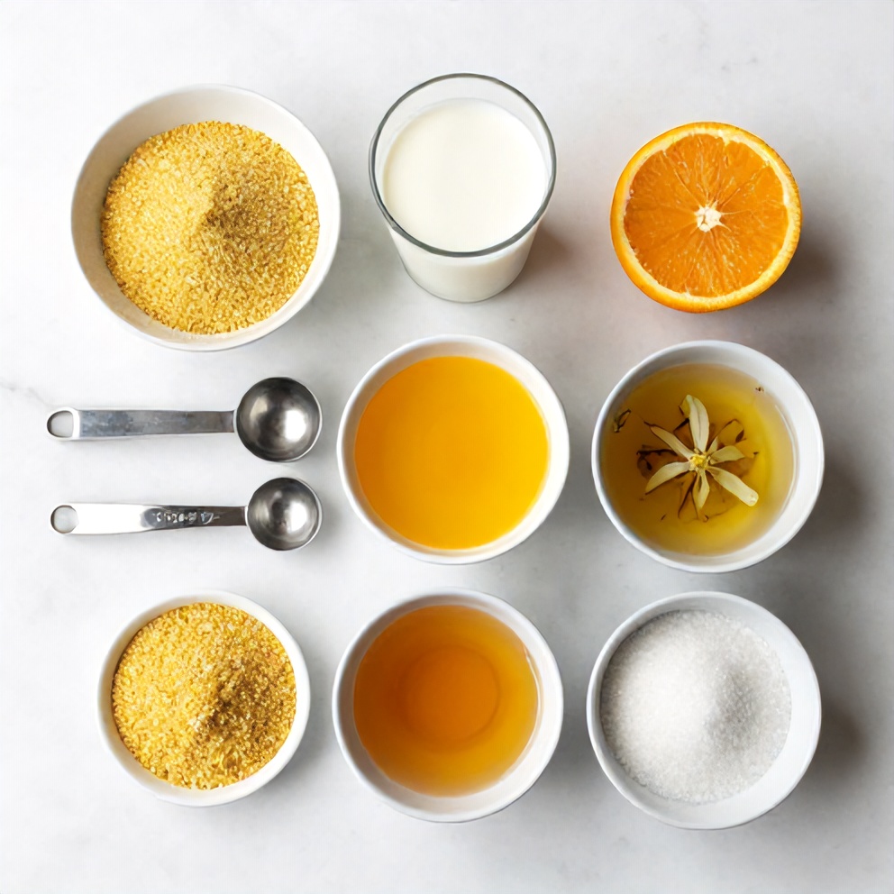 Raw ingredients for Orange Blossom Semolina Pudding