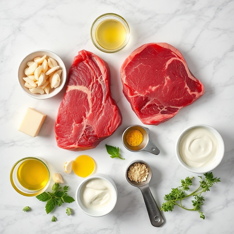 Raw ingredients for Oscar Style Steak with Crab and Béarnaise