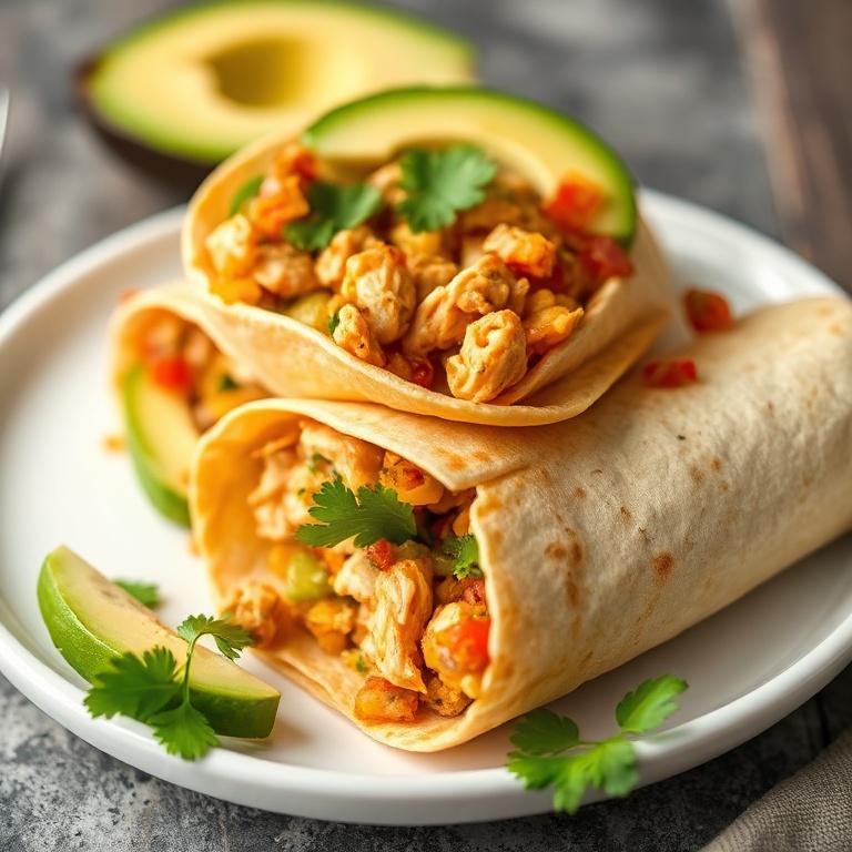 Plated wrap with avocado garnish