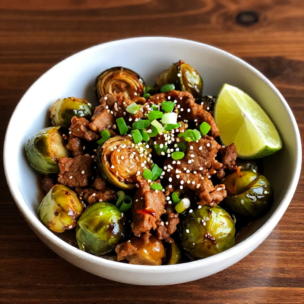 Finished Spicy Pork Brussels Sprouts Bowl