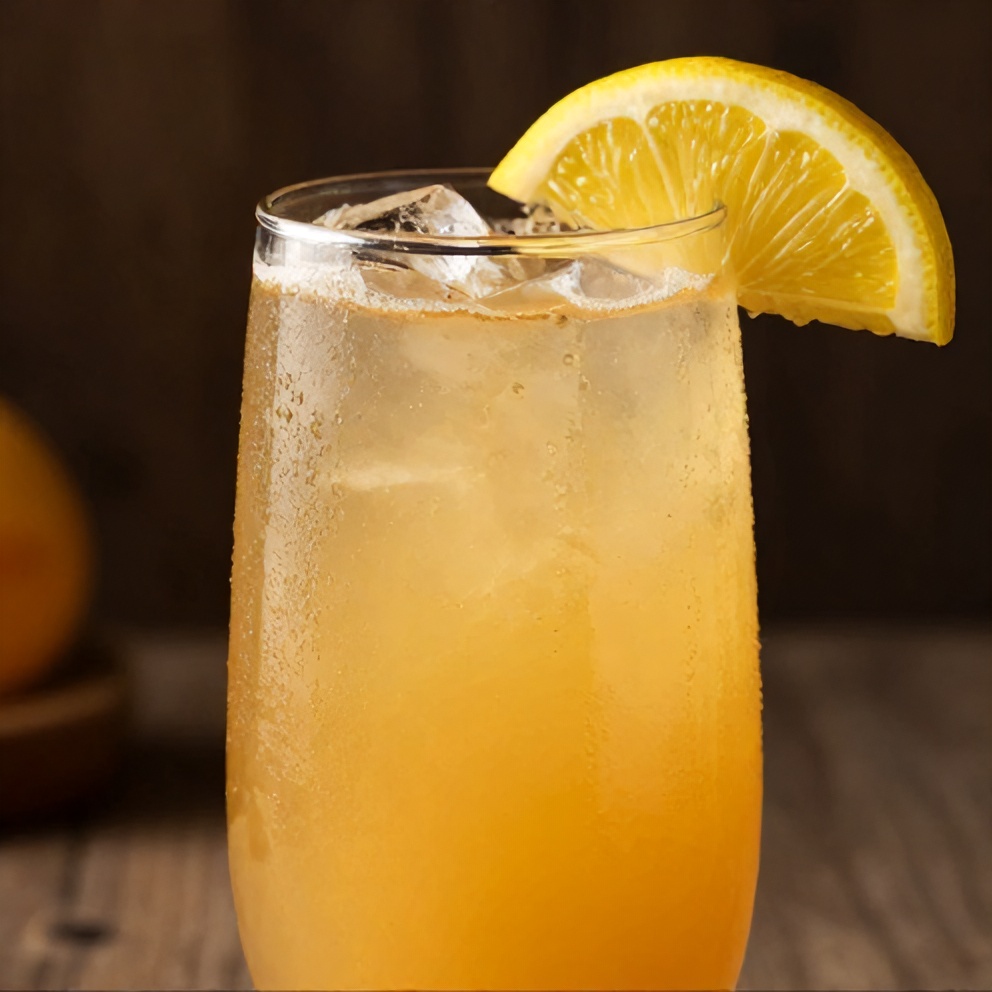 Glass of Peach Ginger Lemonade with a lemon slice