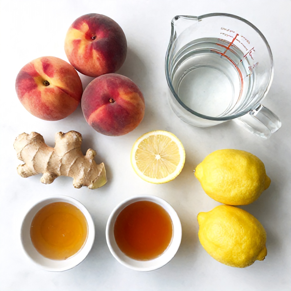 Raw ingredients for Peach Ginger Lemonade
