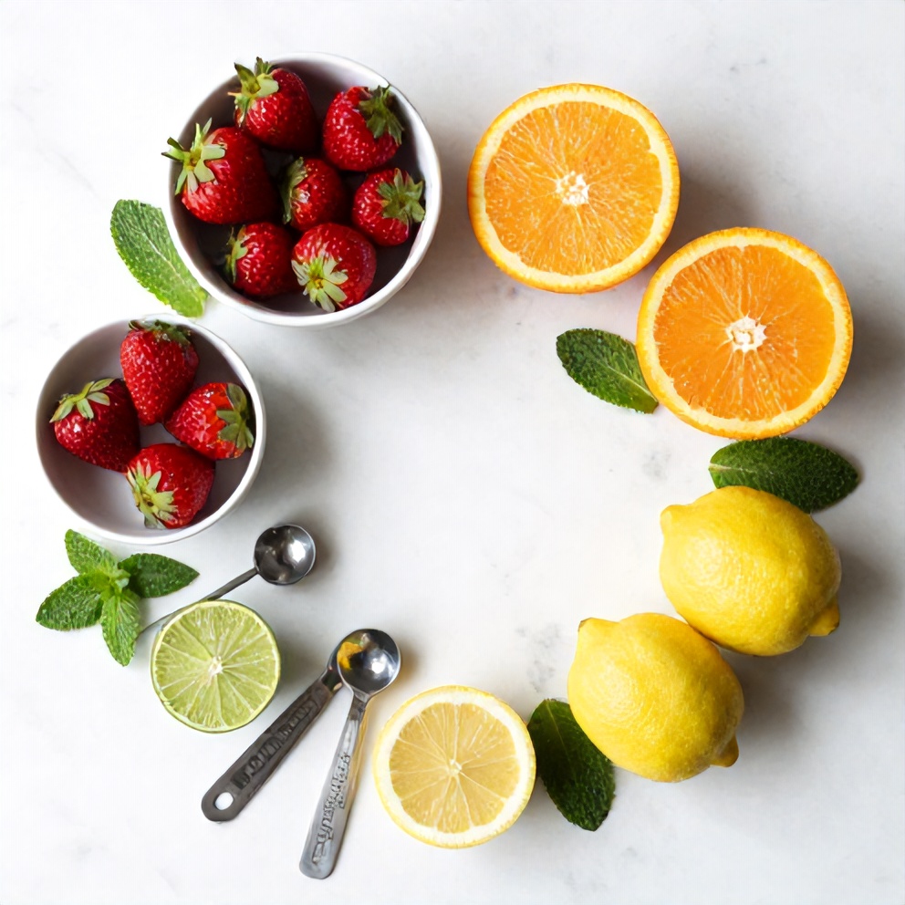 Raw ingredients for sparkling fruit punch