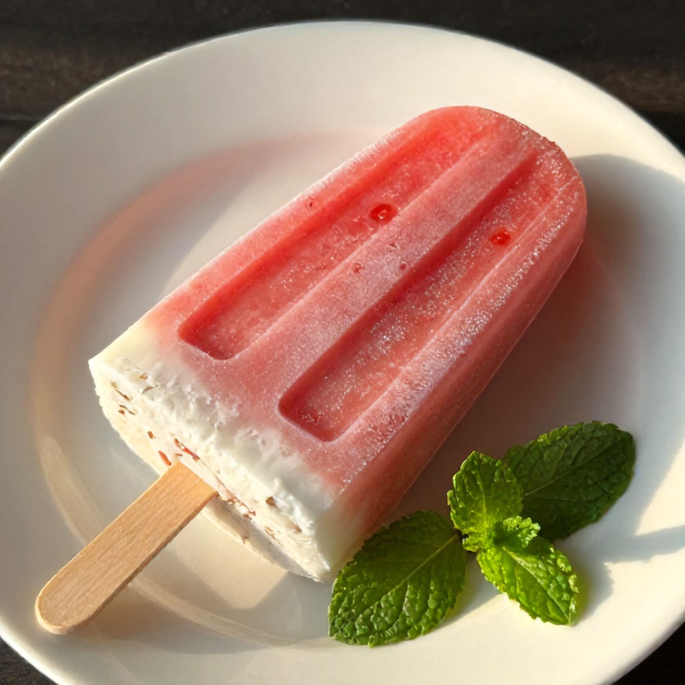 Watermelon Coconut Popsicles on a white plate
