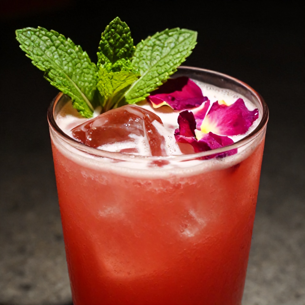 Watermelon Rose Cooler garnished with mint leaves