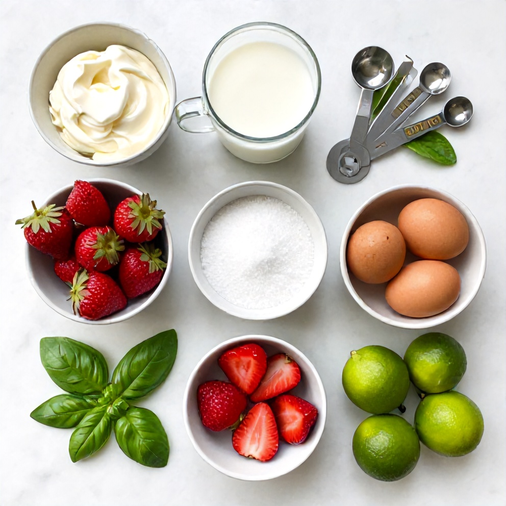 Ingredients for Roasted Strawberry Basil Ice Cream