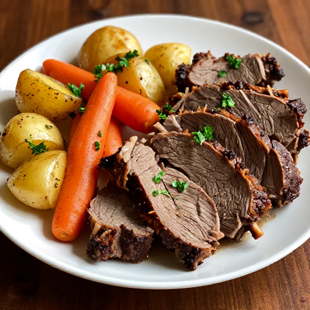 Plated Slow Cooker Chuck Roast with Vegetables