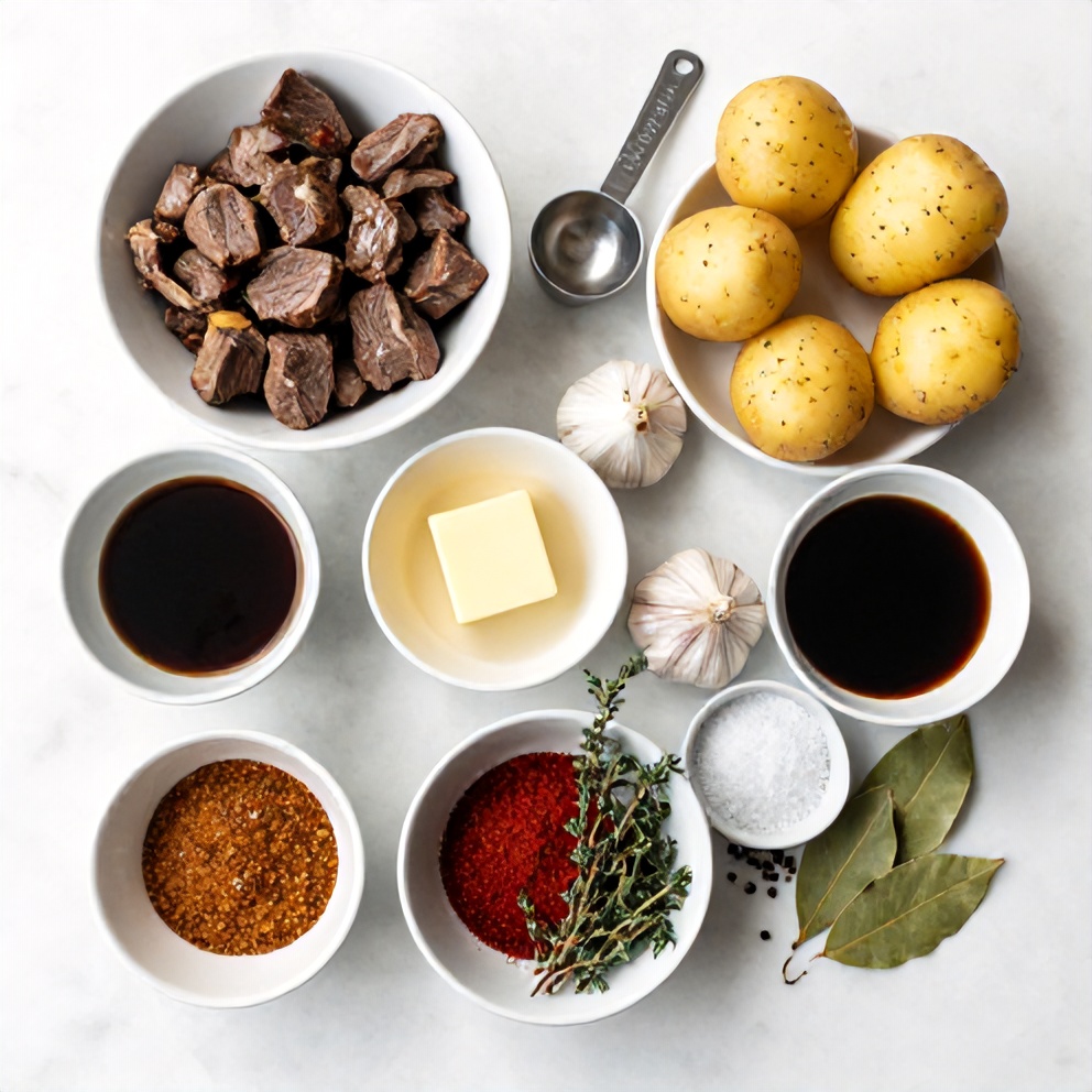 Ingredients for Slow Cooker Garlic Butter Beef Bites with Potatoes
