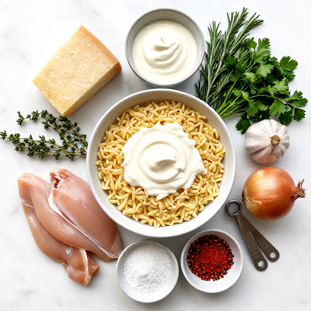 Raw ingredients for Slow Cooker Parmesan Herb Chicken with Creamy Orzo