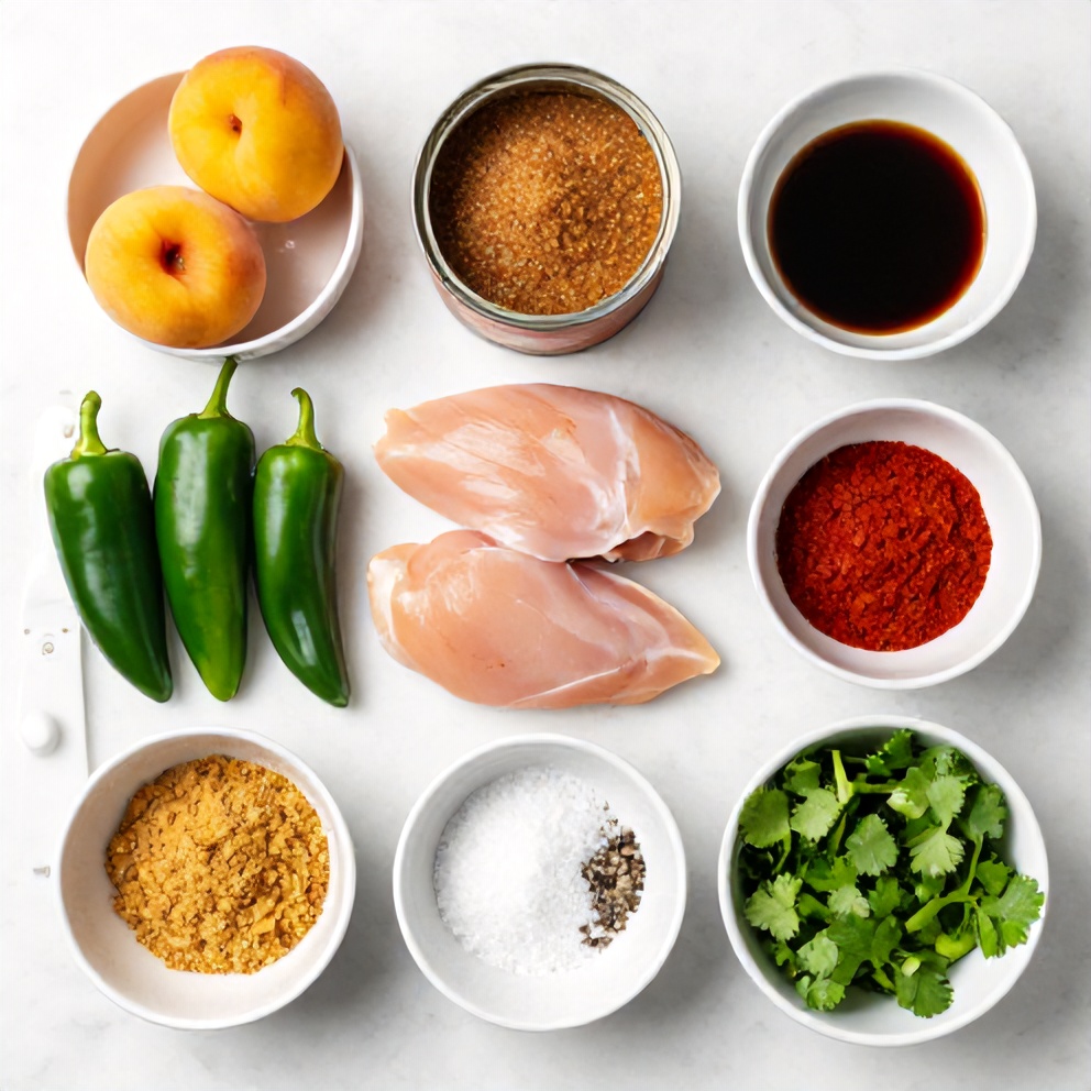 Raw ingredients for Spicy Jalapeño Peach Chicken