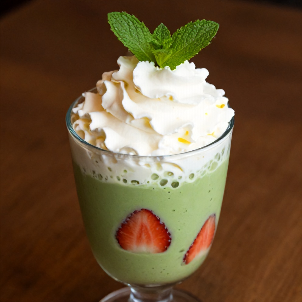 Strawberry Matcha Sago Dessert served in a glass