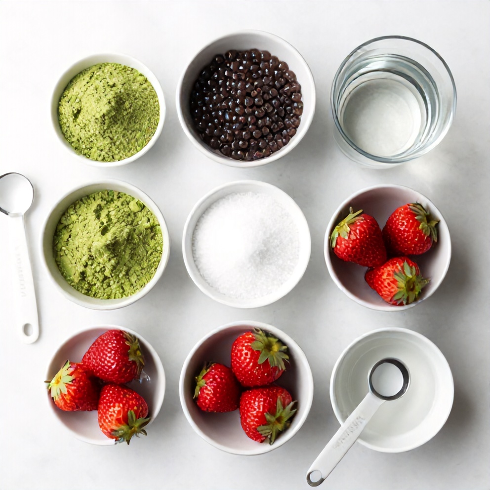 Ingredients for Strawberry Matcha Sago Dessert