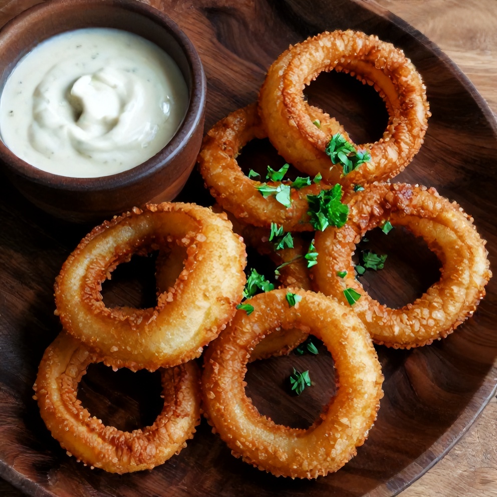 Plated Mini Blooming Onions with ranch dressing