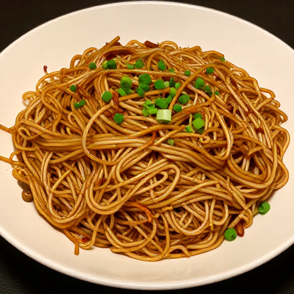 Plated Asian Garlic Noodles with Green Onions