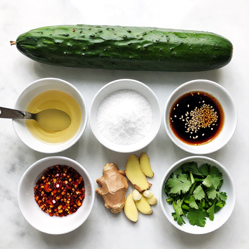 Raw ingredients for Asian Spicy Cucumber Salad