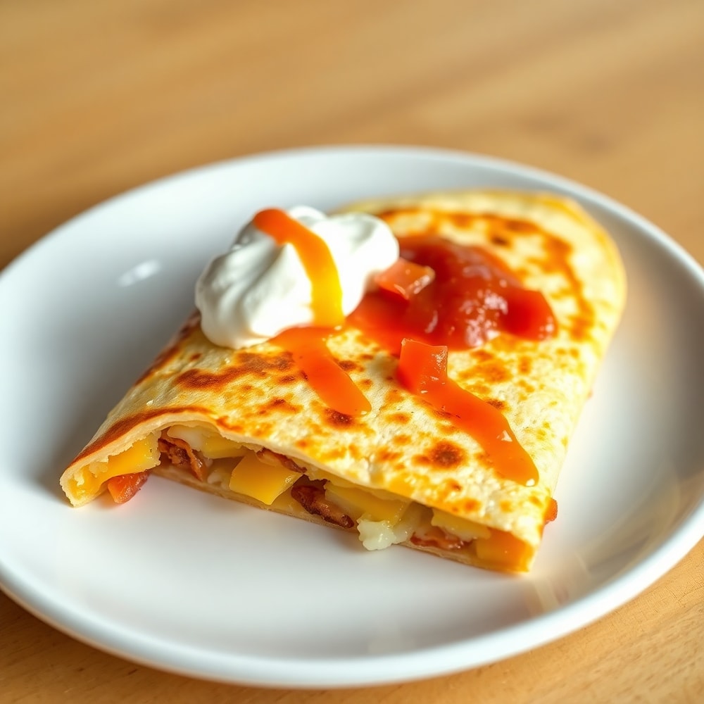 Bacon Egg and Cheese Breakfast Quesadillas on a Plate