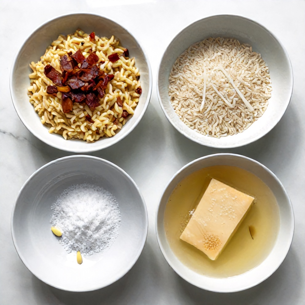 Raw ingredients for bacon parmesan risotto