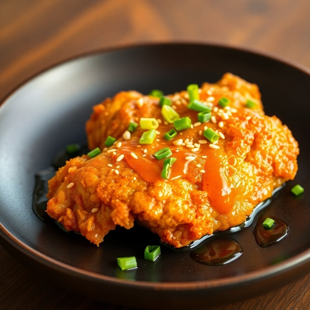 Plated Serving of Baked Crunchy Hot Honey Chicken
