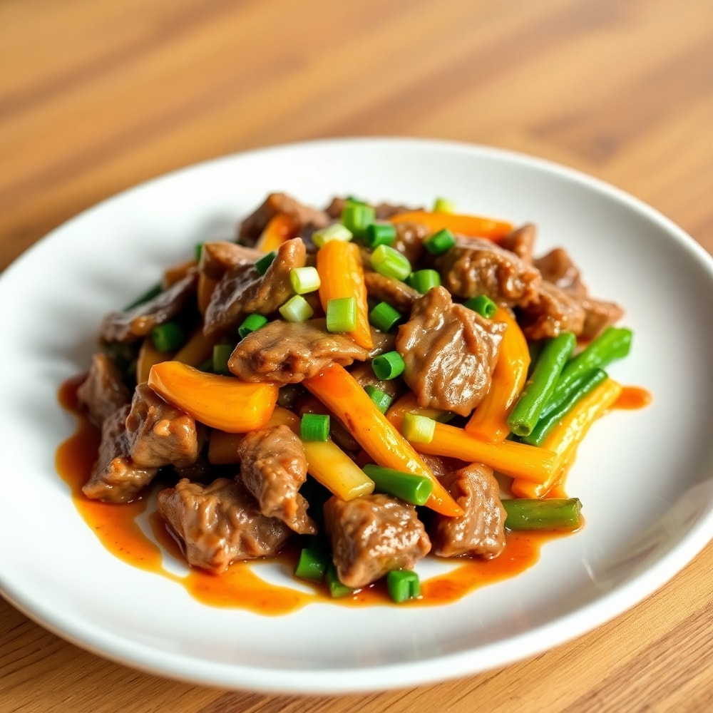 Plated Beef Stir Fry with Vegetables