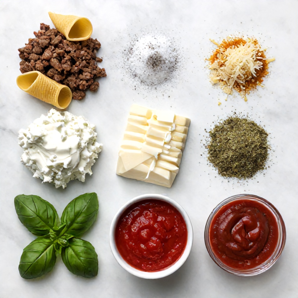 Raw ingredients for Beef Stuffed Shells