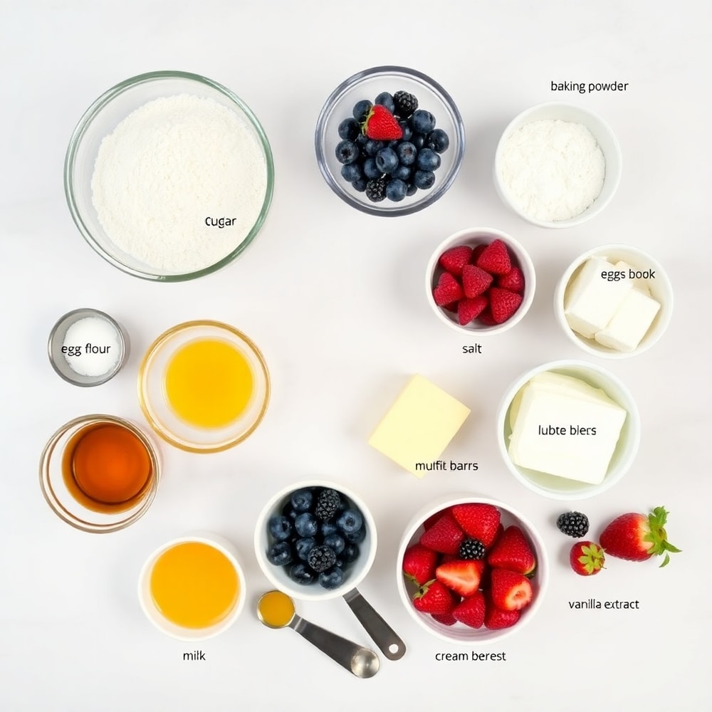 Raw ingredients for berry cream cheese muffins