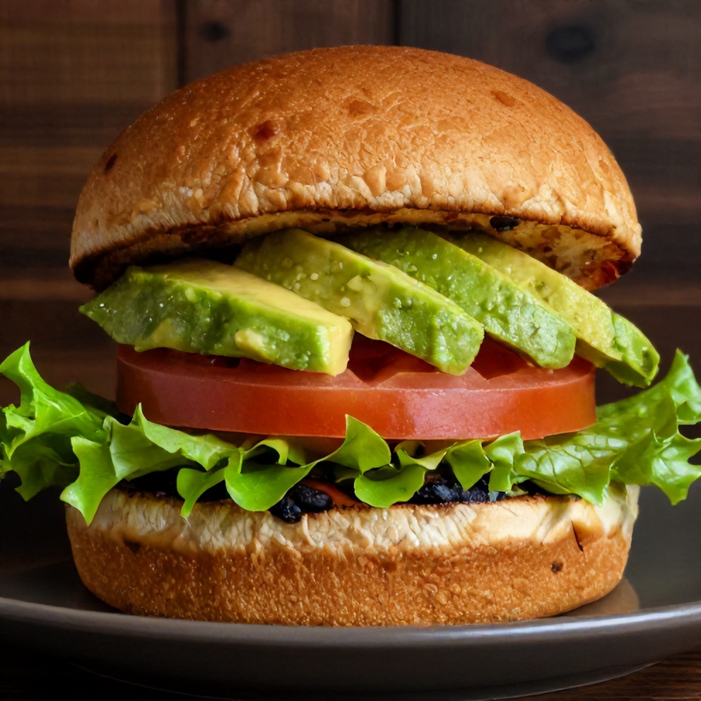 Black bean burger on a bun with toppings