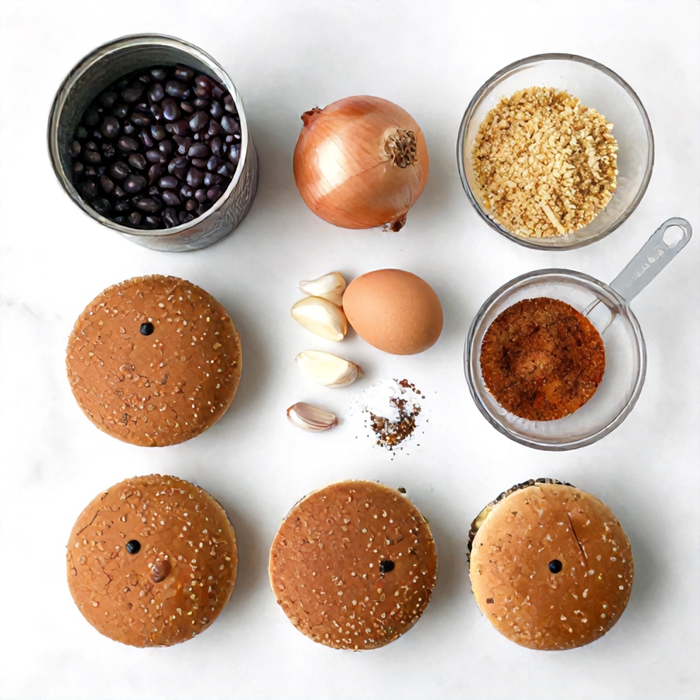 Raw ingredients for black bean burgers