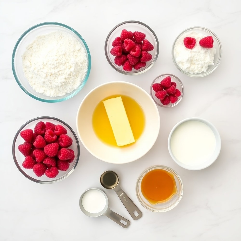 Raspberries, Flour, Sugar, Butter, Eggs, Baking Powder