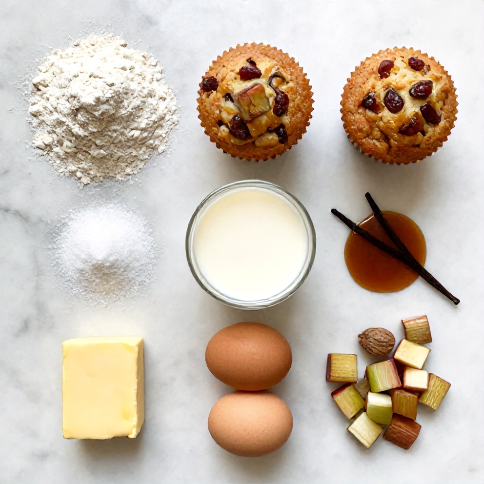 Raw ingredients for Caramelized Rhubarb Muffins