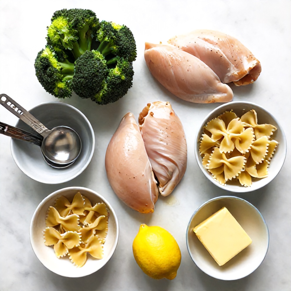 Raw ingredients for Lemon Butter Chicken with Broccoli
