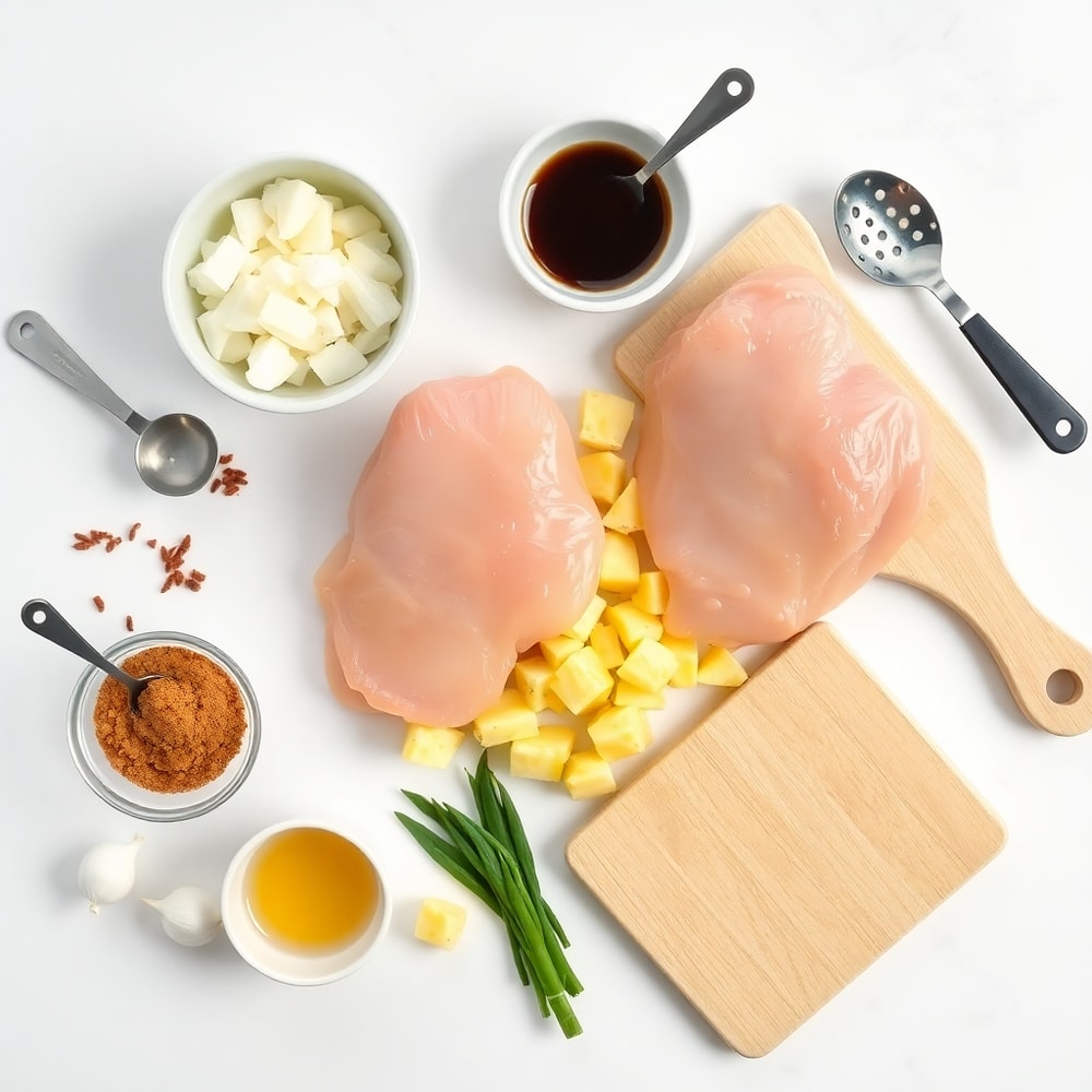 Ingredients for Brown Sugar Pineapple Chicken laid out