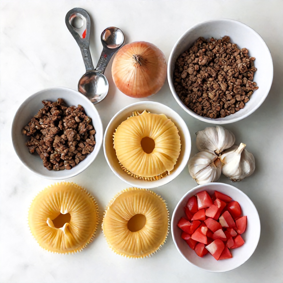 Raw Ingredients for Stuffed Pasta Shells with Ground Beef