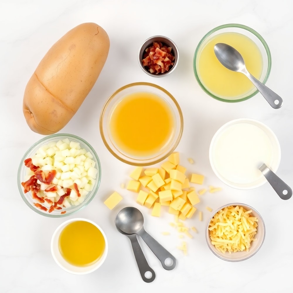 Raw ingredients for creamy baked potato soup