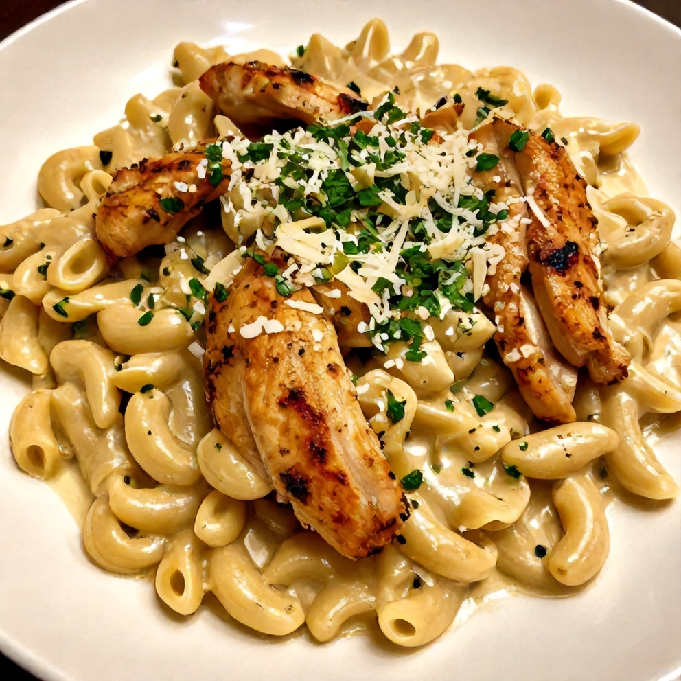 Plated Garlic Chicken Pasta