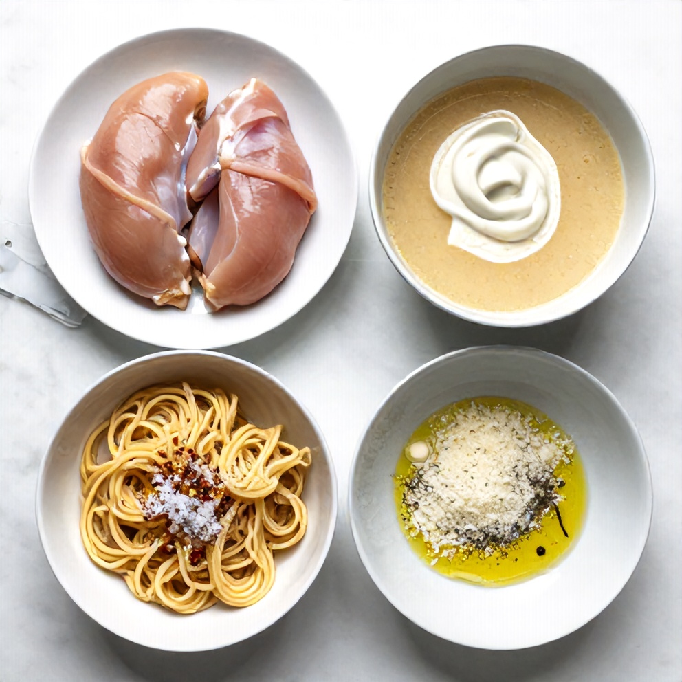 Raw Ingredients for Garlic Chicken Pasta