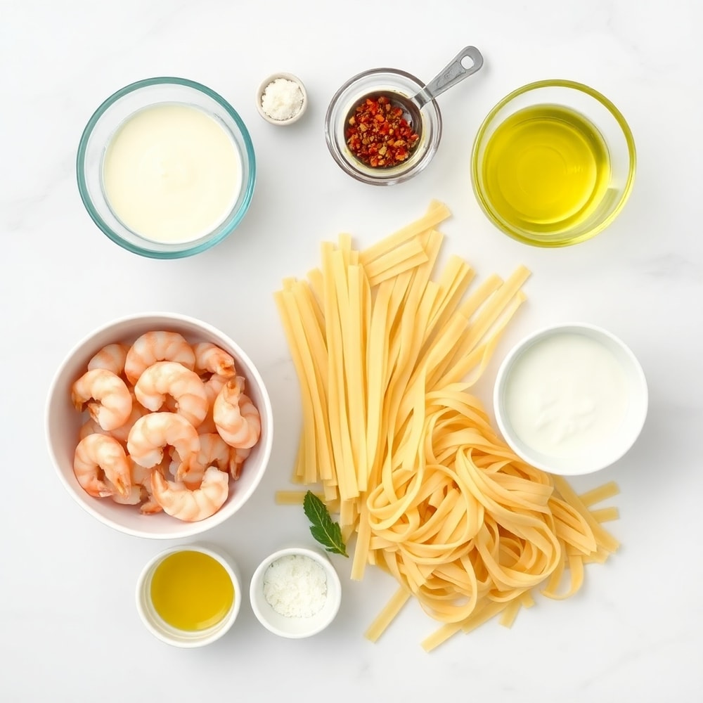 Raw Ingredients for Creamy Garlic Shrimp
