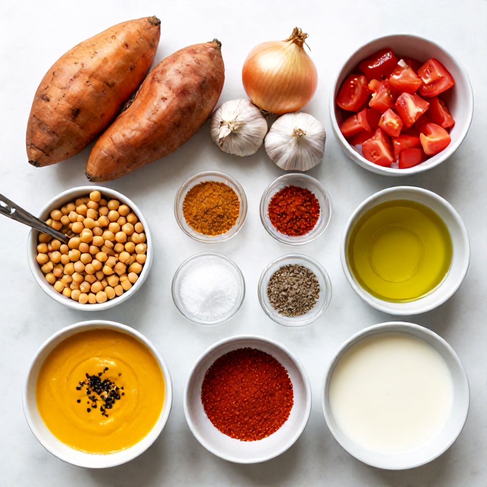 Ingredients for Creamy Moroccan Sweet Potato Soup with Chickpeas