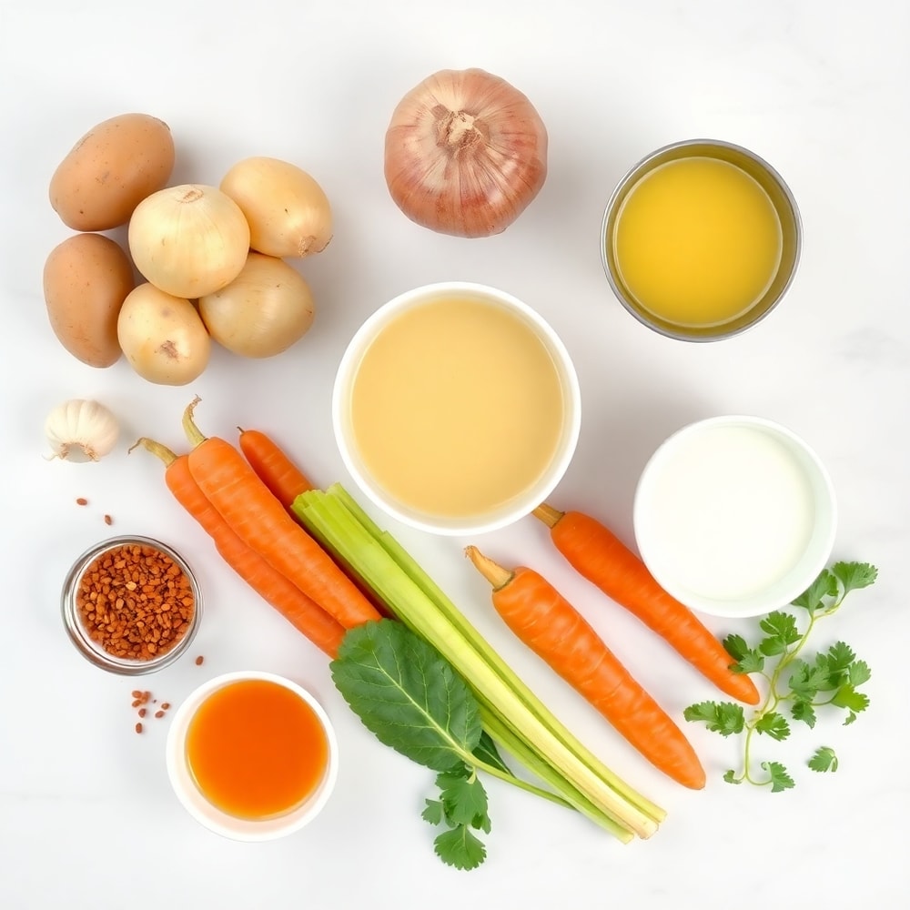 Raw ingredients for creamy potato soup