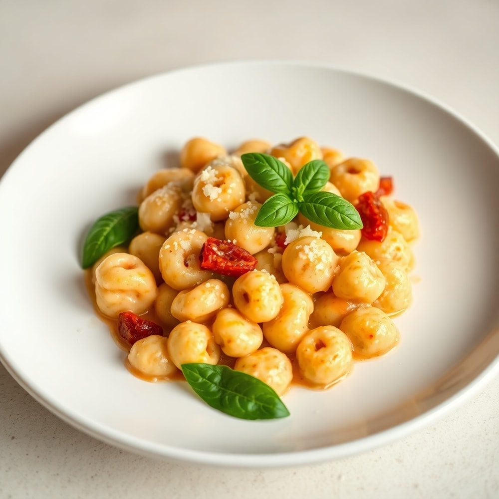 Plated Creamy Sundried Tomato Gnocchi