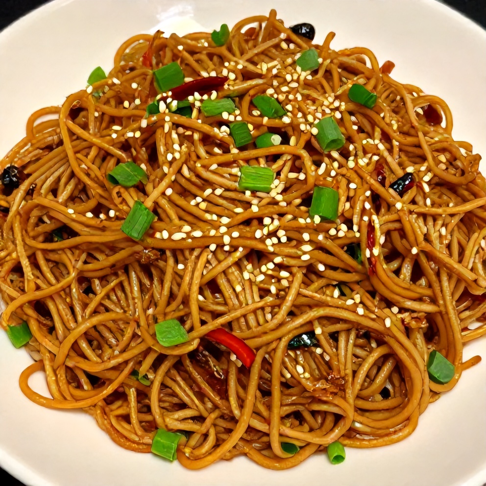 Plated crispy 20-minute sweet and spicy noodles