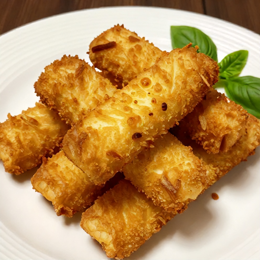 Crispy Baked Mozzarella Sticks on a white plate with a lemon wedge