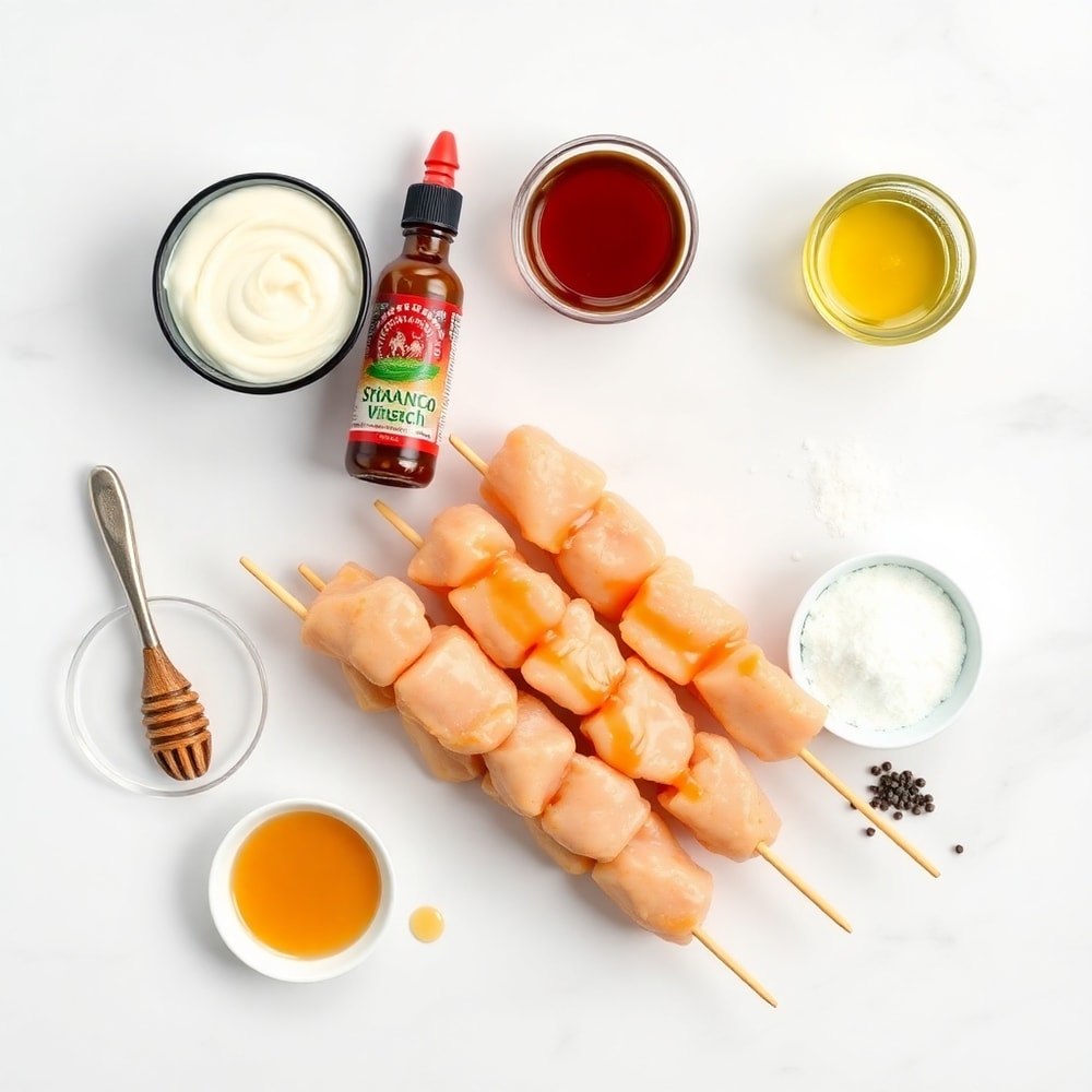 Raw ingredients for Bang Bang Chicken Skewers