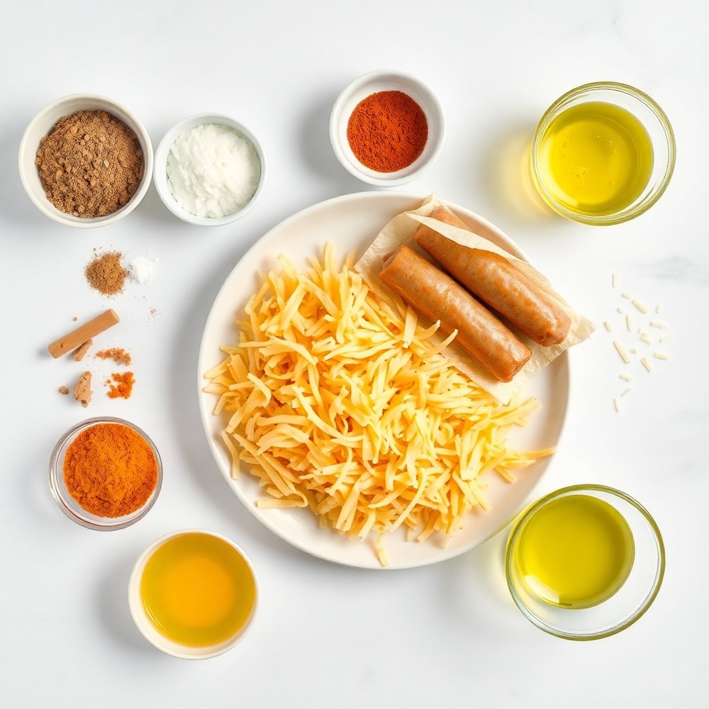 Breakfast egg rolls ingredients on a marble counter
