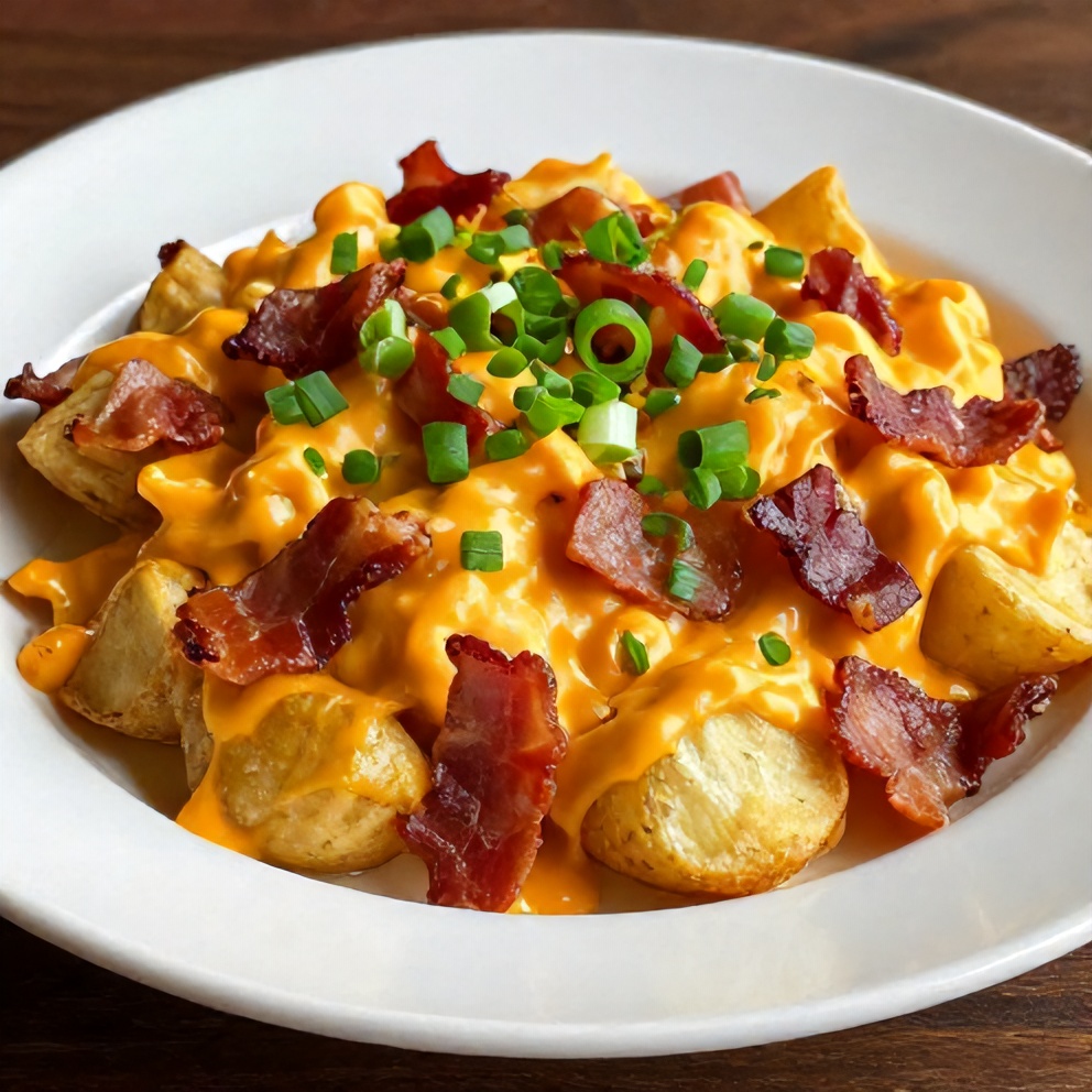 Plated Cheesy Potato Skins with Bacon