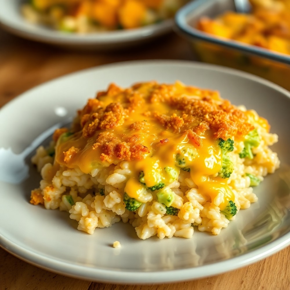 Chicken broccoli rice casserole plated